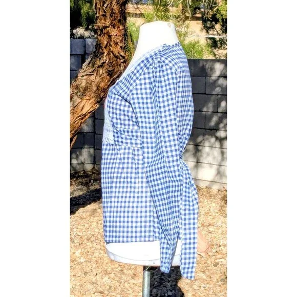 Vintage Gingham Cottage Lace & Floral Embroidered Top Pullover L/S Blouse NOS - Picture 2 of 6